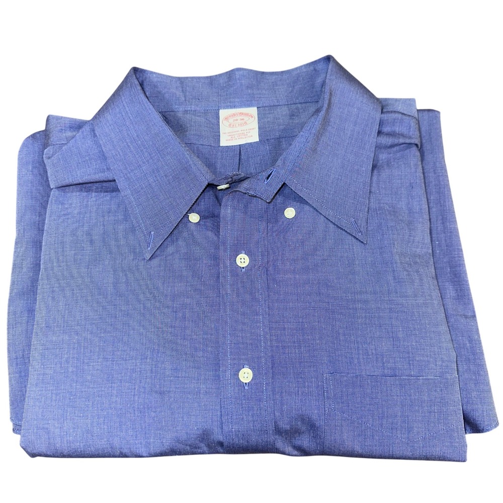 Brooks Brothers Mens 20-36 Big & Tall Blue Cotton Traditional Fit Dress Shirt